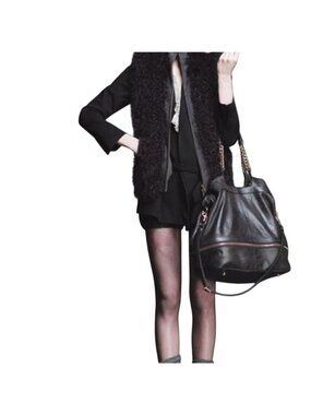 J.Crew Collection Black Leather Exhibitor Mega Tote Gold Hardware Top Handle